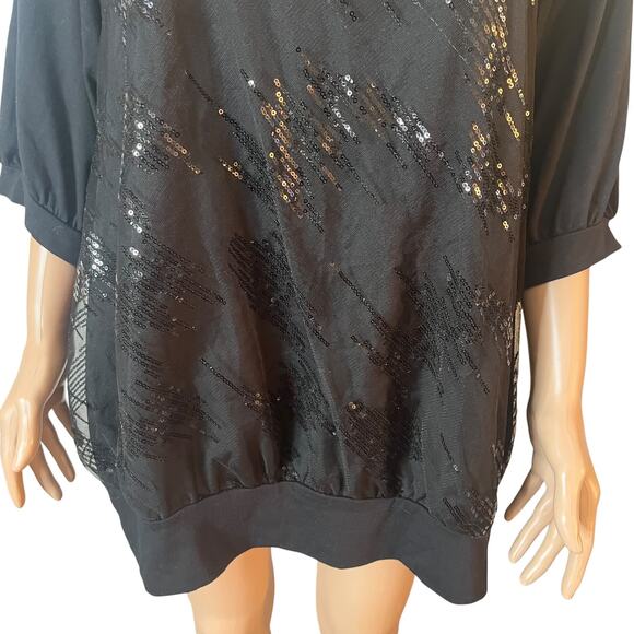 Torrid Top Womens 3X Black Sequin Sheer Overlay Blouse 3/4 Sleeve Plus Size - Picture 7 of 9